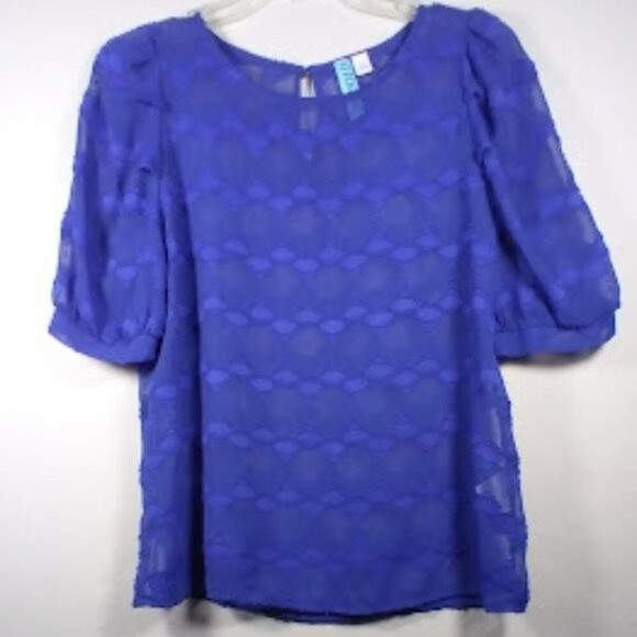 Aina Be Semi Sheer Royal Blue Short Sleeve Peasant Style Blouse Size:S - Picture 2 of 14